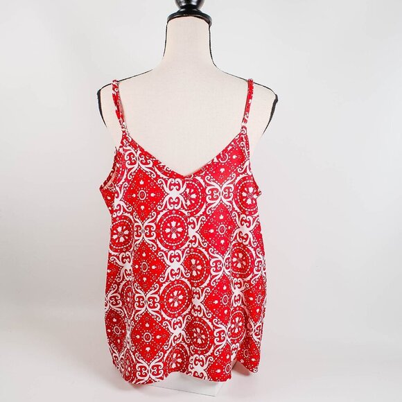 TECREW Women's Boho Red Floral V Neck Spaghetti Straps Tank Top Bandana Large - Picture 4 of 9
